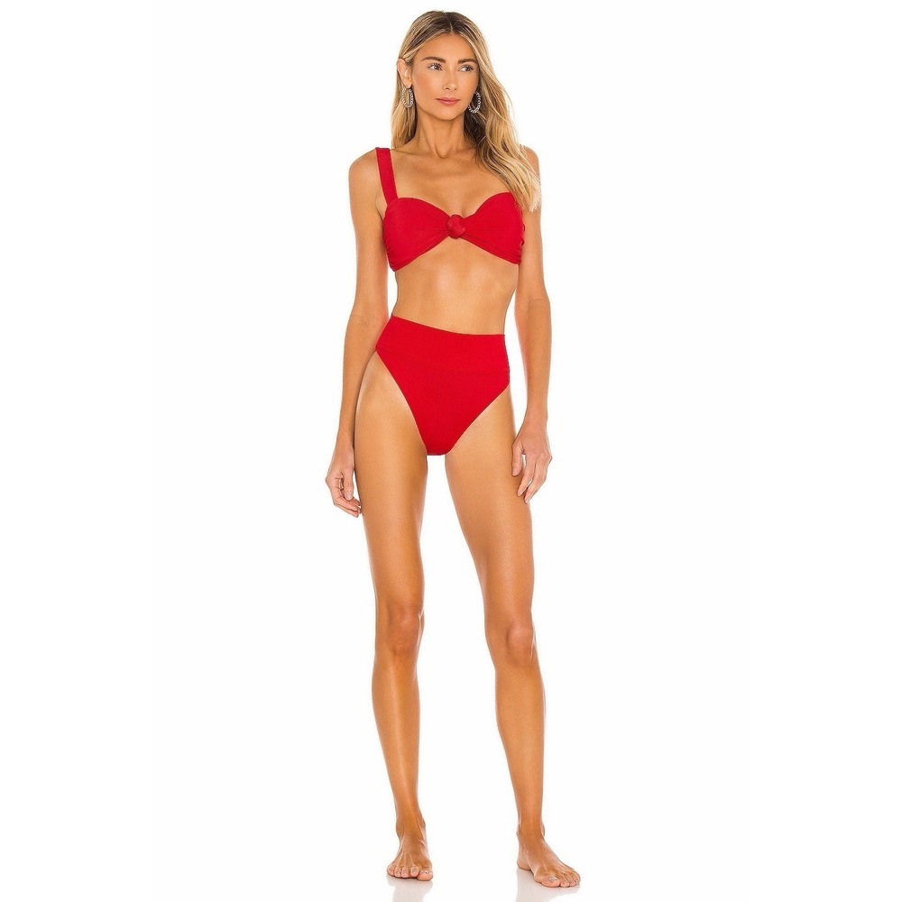Beach Riot Sophia Ribbed Bikini Set Red High Waisted Knot Front Size M - Picture 9 of 10